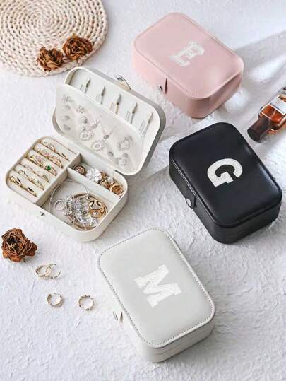 1pc Travel Jewelry Box, 26 Letter Decor, Your Special Symbol, Mini Jewelry Box, PU Leather Small Jewelry Box, Multi-Function Jewelry Box, Compact Jewelry Box, Jewelry Organizer , Makeup Room Decor