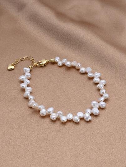 1pc 18K Gold Plated Natural Freshwater Pearl Bracelet, Gift For Mother's Day, Valentine's Day, Birthday, Wedding, Engagement, Bride
