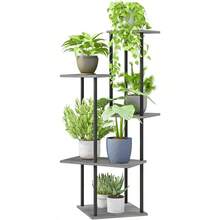 New Plant Stand Indoor 5-Tier Metal Wood Plant Shelf For Multiple Flower Pots Corner Tall Flower Holders For Living Room Balcony Bedroom Oak Grey - 橡木灰 - 查看 2