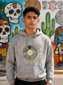 Loog Sleeve Hoodie Black Sounds Better On Vinyl Record Music Design For Casual Streetwear And Music Lovers - Gris - Ver 1