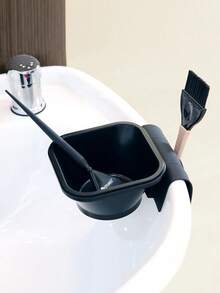 1 Set Black Silicone Suction Cup Salon Shampoo Bowl, Large Capacity Dye Mixing Bowl Set - Black - View 5