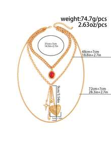 3件套复古心形椭圆几何多层设计锁骨链套装 - 金色 - 查看 5