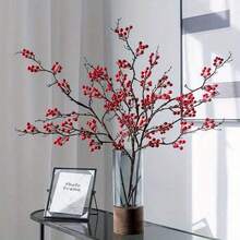 1PC/2PCS, 39.37-Inch Artificial Red Berry Branches, Holly Berry Branches Are Suitable For Autumn And Winter Decoration, Chinese New Year, Easter, St. Patrick's Day, Weddings, Parties And Home Table Center Decoration.