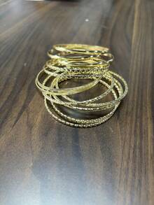 RINTOLER 12件套独特几何镂空编织手镯套装，复古多层佩戴，铁合金材质，直径7厘米（购买前请确认产品尺寸是否合适。请注意产品尺寸，仅一个尺寸。） - 金黃色 - 查看 7