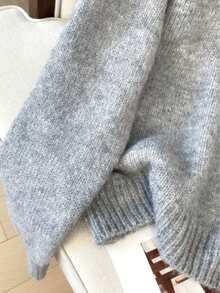 High-Quality Gray Turndown Collar Horn Button Sweater For Women, Solid Color Knitted Top For Home Wear, Autumn/Winter - Grey - View 5