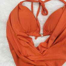 Heart-Shaped Halter Neck Cropped Top With Tie Closure And Open Back, With Padded Cups. - 珊瑚橙 - 查看 2