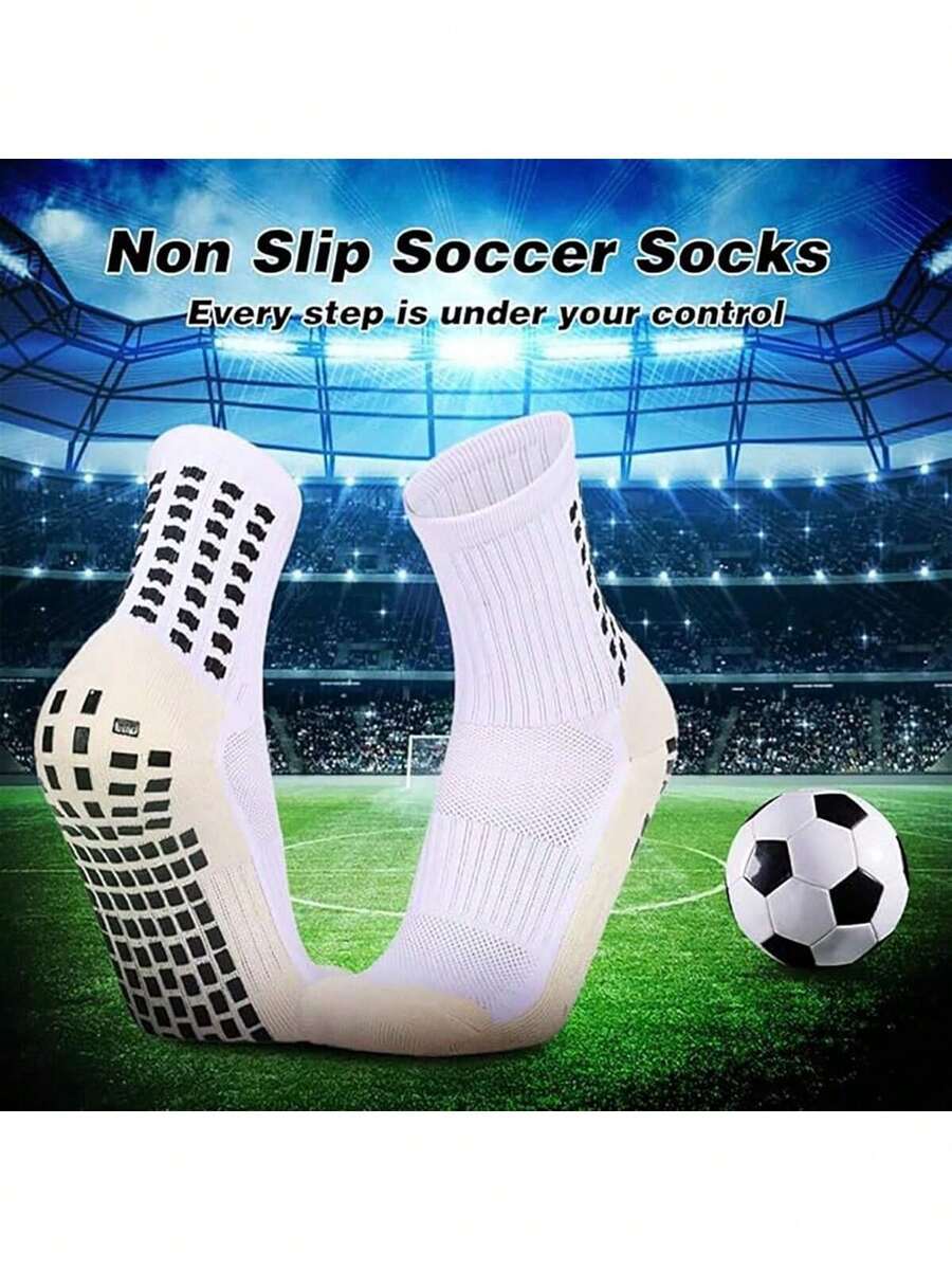4 Pairs Anti-Slip Football/Basketball Socks, Silicone Grip Bottom, Breathable & Durable Mid-Calf Socks For Sports Training & Outdoor Activities, Unisex - Multicolor - View 1