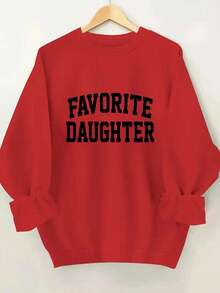 2025FAVORITE DAUGHTER Graphic Print Women's Casual Sweatshirt - Black Round Neck Long Sleeve Pullover, Machine Washable Autumn Winter Warmth, Perfect Gift For Daughters, Sweaters For S, Cozy Winter Apparel, Relaxed Fit Pullover, Comfortable CasualwearSoft And Breathable - 紅色 - 查看 11