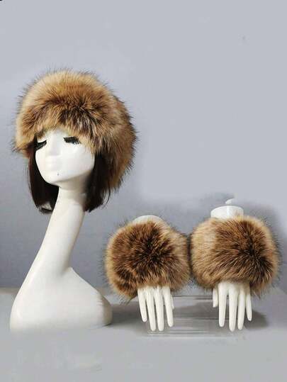 1pc Faux Fur Headband + 2pcs Faux Fur Arm Warmers Valentines Gift