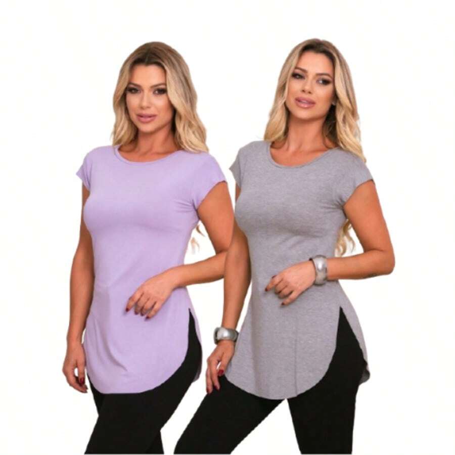 Kit Of 2 Women's Long-Sleeved Gym Tops With Butt-Covering Effect. - 淡紫色/混合色 - 查看 1