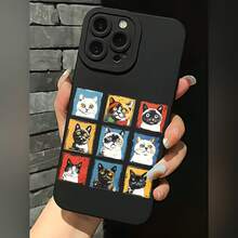 2026 nueva funda de teléfono mate, funda de teléfono con impresión de cuadrícula de retrato de gato para iPhone 17 14 13 12 11 Pro Max y funda de teléfono de la serie  Galaxy S23 S22 S21 S20, regalo de funda de pareja para novio y novia, regalo de San Valentín y cumpleaños - Negro - Ver 2