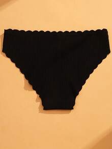 VKME 4 Pieces/Set Solid Color Cotton Scallop Trim Brief - Multicolor - View 2