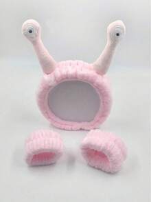 3 Stücke Spa Stirnband und Armband Set, lustiges Schneckenaugen Make-up Stirnband, weiches Plüsch Gesichtswasch Haarband, Hautpflege Stirnband, Handwasch Band, Haarhalter, Korallenfleece Handgelenkmanschetten, Halloween Kostüm Accessoire, Weihnachtsgeschenke für Frauen - Pink - Übersicht 7