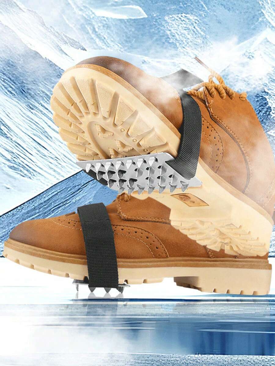 1 par de crampones para hielo de 26 dientes fáciles de usar para exteriores, cubiertas antideslizantes para zapatos para nieve con picos de acero inoxidable para superficies heladas - Negro - Ver 1