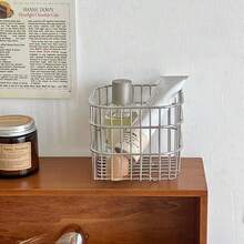 Ins Style Desktop Cosmetics Storage Basket Multi-Purpose Storage Rack For Miscellaneous Items Organizing Storage Box Beauty And Makeup Storage Basket Suitable For Dressing Table, Bathroom Washstand Kitchen Storage Basket - Silver - View 8