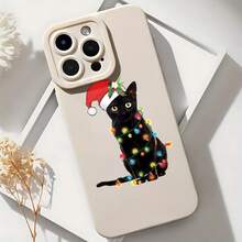 2026 nueva funda de teléfono mate, funda de teléfono diseño de gato navideño con luces y gorro de Santa para iPhone 17 14 13 12 11 Pro Max Se  Galaxy S23 S22 S21 S20 Plus Ultra, regalo de pareja para él y ella, presente de vacaciones - Negro - Ver 6