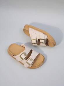 夏季软底儿童拖鞋、凉鞋、平底鞋、沙滩鞋，男女童大码户外鞋，时尚复古，露趾防滑凉鞋 - 米色 - 查看 5