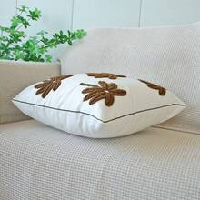 1件热带棕榈树刺绣抱枕套，波西米亚海滩风格家居装饰靠垫套，棕白刺绣枕套，中性色调棕榈刺绣装饰沙发抱枕套 - 彩色 - 查看 7