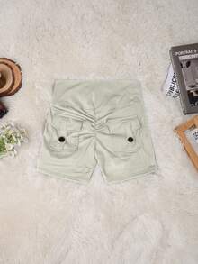Quần short thể thao nữ cạp cao co giãn kiểu Y2K, nâng mông và tạo dáng, có túi cài nút tiện lợi, phù hợp cho tập gym và yoga, mặc thường ngày vào mùa hè. - Màu be - Xem 5