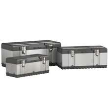 HOMCOM Tool Box, 3-Piece Set, Empty Tool Box With Tray, Handles, Locks, Stainless Steel Tool Box, Black+Silver - 1 - View 1