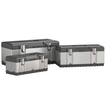 HOMCOM Verktygslåda, 3-delars set, Tom Verktygslåda med Bricka, Handtag, Lås, Verktygslåda i Rostfritt Stål, Svart+Silver