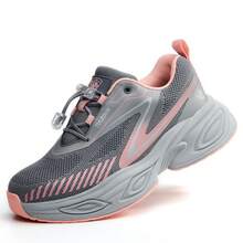 几何图案休闲运动鞋，系带工作安全鞋，适合户外四季穿着 - 粉色 - 查看 4
