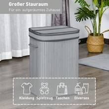 HOMCOM Narrow Bamboo Laundry Basket With Lid, 70L Laundry Hamper With Handles, Laundry Bag, Laundry Baskets For Laundry Room, Bedroom, Bathroom, Grey