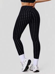 Sodalemon 女士弹力腰带波点休闲健身紧身裤户外训练运动健身紧身裤跑步裤无前缝瑜伽紧身裤 - 黑色 - 查看 7