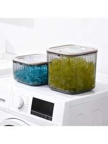 1pc/2pcs Plastic Laundry Detergent Storage Box, Multifunctional Bathroom Organizer And Storage Container For Laundry Powder, Bath Bombs, Fragrance Boosters, Space-Saving Kitchen And Laundry Room Storage, Lightweight Laundry Organizer, Cabinet/Countertop Storage Box, Suitable For Dishwasher Tablets, Dish Soap, Durable Plastic Laundry Powder Box With Lid, Suitable For Laundry Room, Bathroom Organization And Home Storage - Transparent Black - View 14