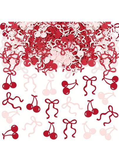 Pink Bow & Red Cherry Confetti, Suitable For Party Decoration - Perfect For Birthday, Wedding, Graduation, Mother's Day, Father's Day Etc. - Vibrant Confetti, Celebration Confetti | Lively Decor | Paper Confetti, Birthday Party Decoration