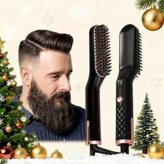 UKLISS Men's Hair And Beard Straightener - Professional Electric Flat Iron With Comb, Fast Heating Styling Tool For Smooth And Neat Hairstyles