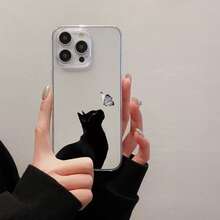 Una funda de teléfono transparente y duradera con diseño de gato y mariposa, una funda de protección creativa personalizada y elegante, a prueba de golpes y anti-caídas, hecha de TPU suave de alta calidad, que proporciona protección integral, con funciones de resistencia a impactos y caídas, adecuada para  17/17 Pro/17 Pro Max/17 Air/ 16/16 Pro/16 Pro Max/16 Plus/ 15/15 Pro Max/15 Pro/15 Plus/ 14/14 Pro/14 Plus/14 Pro Max/ 13/13 Pro/13 Pro Max/12/12 Pro/12 Pro Max/11/11 Pro/11 Pro Max/XR/X/XS/XS Max. Es el regalo de cumpleaños perfecto para novias, novios, esposos, esposas, amigos o para uno mismo, innovador y a la moda, adecuado tanto para hombres como para mujeres.El regalo ideal para una fiesta. - Transparente 1852 - Ver 2