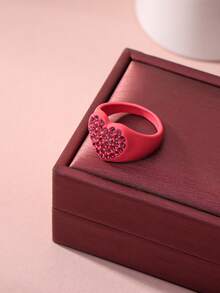 1枚休闲、可爱、甜美风格的红色爱心水钻戒指，情人节爱心戒指，适合女性日常、工作、社交场合佩戴，情人节珠宝礼物 - 粉色 - 查看 6