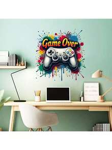 1 PC Ink Painting Game Console Decorative Sticker PVC Sticker Removable Self-Adhesive Easy-Tear Sticker Home Decor To Brighten Your Life Holiday Decoration Stickers Birthday Graduation Gift - Multicolor - View 4