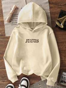 1pc Tween Boy Thermal Lined Thick Warm Sweatshirt, Young Student Clothing, Suitable For Kids Autumn/Winter Long Sleeve Top - Apricot - View 4