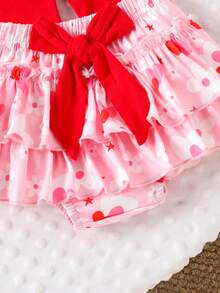 2件套女婴可爱爱心图案长袖连体衣+裤子+发带+腿套，秋冬款