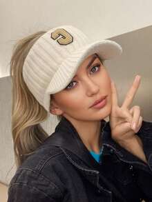 Gorro de punto de invierno para mujer con forro, material acrílico sin estiramiento, gorra de tapa plana, construcción de punto, sombreros boina transpirables para mujer - Diseño plegable para todas las estaciones, artesanía de rayas, inelástico, tema navideño - Multicolor-C - Ver 1