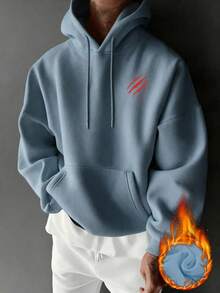 GRDR Men's Autumn/Winter Letter Slogan & Scratch Print Casual Loose Fit Hoodie Sweatshirt - Baby Blue - View 3