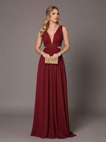 vestido madrinha formaturas sem brilho luxo 01jm oliva marsala vermelho marinho rose fúcsia menta ou terracota - Marsala - Visão 1