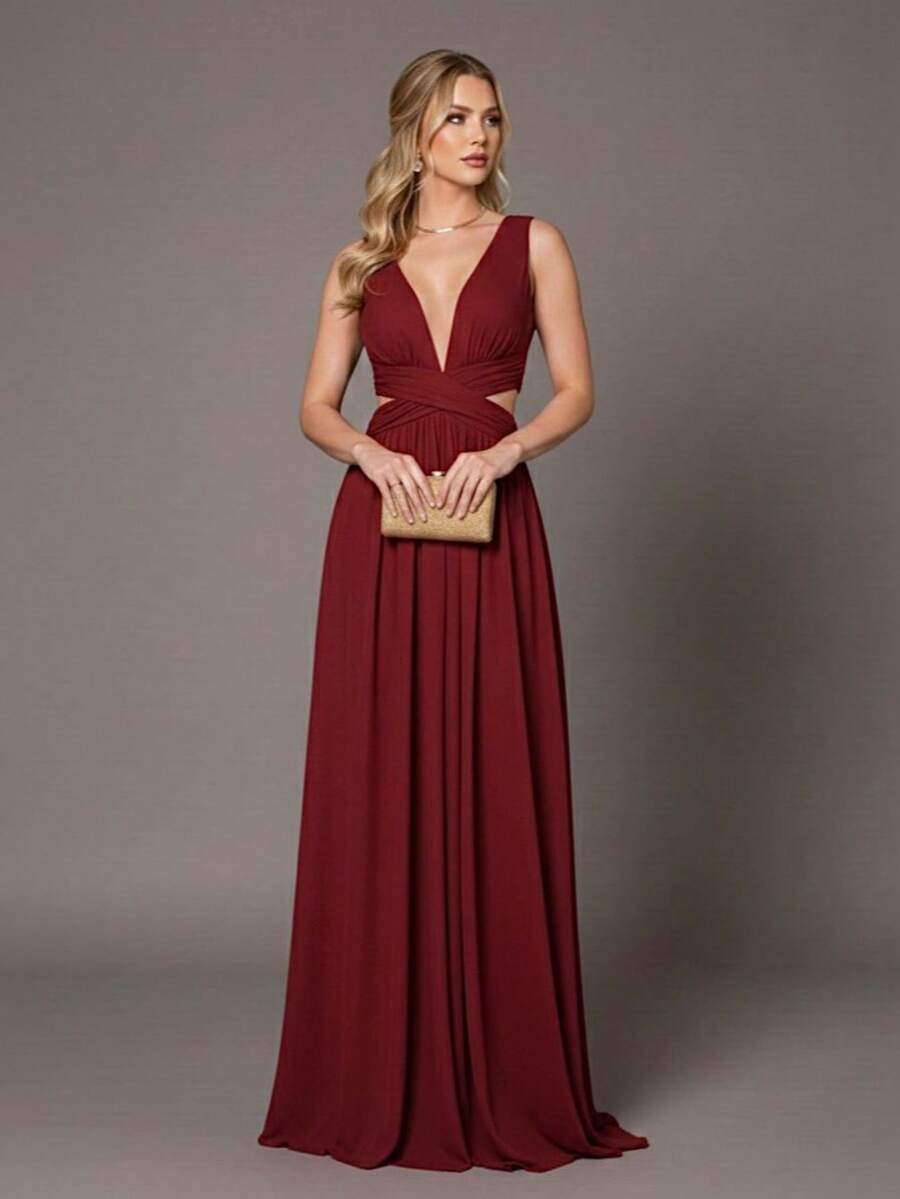vestido madrinha formaturas sem brilho luxo 01jm oliva marsala vermelho marinho rose fúcsia menta ou terracota - Marsala - Visão 1