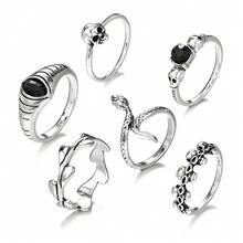 6PCS Skull Snake Geometric Cross Fashion Retro Vintage Personality Temperament High-End Ring Set - 58-2149 款式五 - 查看 5