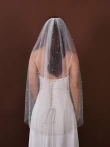 1pc 3 Meters Long Starry Glitter Bridal Veil, Suitable For Wedding Ceremony, Wedding Photography, Registration, With Comb - Straight White - View 15