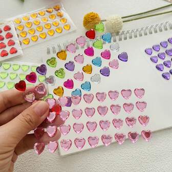 36pcs Assorted Color Heart-Shaped Crystal (Random Color), Acrylic Gemstone Diamond Stickers, Rhinestone Decals For Stage Performance, Makeup, Face & Brow Decoration