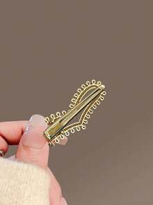 1pc Minimalist Versatile Elegant Pearl & Rhinestone Heart Shaped Hair Clip, Suitable For Bangs & Daily Use - Gold - View 6