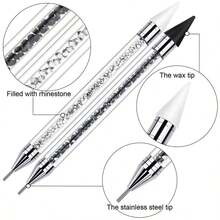 Rhinestone Picker Dotting Pen, Dual-Ended Rhinestone Gems Crystals Studs Picker Wax Pencil Pen Crystal Beads Handle Manicure Nail Art DIY Decoration Tool (Black White) - 2pcs - 查看 12