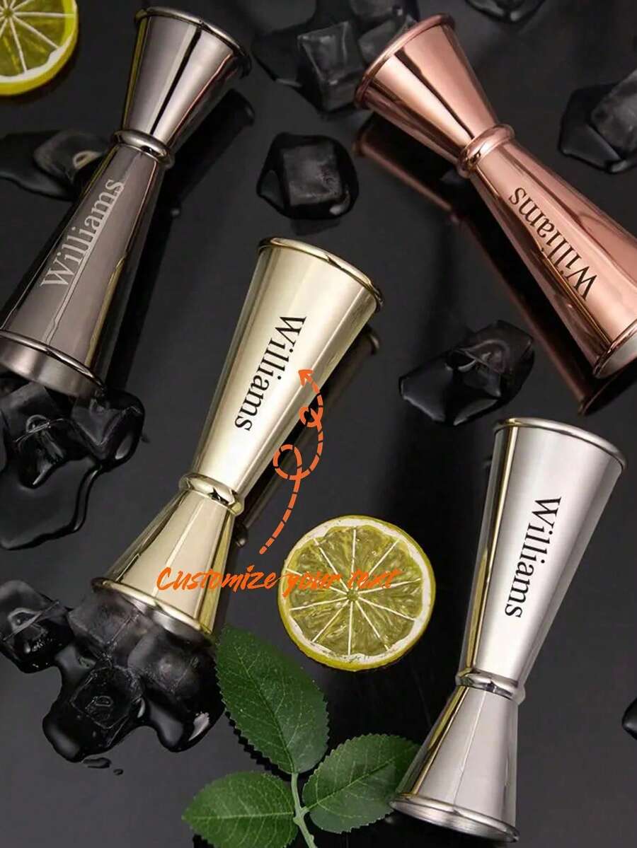 1pc Personalized Engraved Stainless Steel Cocktail Jigger, Customized Cocktail Jigger, Customized Gift For Bartenders, Bartender Exclusive Gift, Silver Party Kitchen Tool - Multicolor - View 1