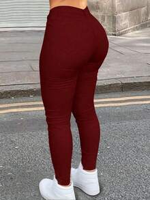 Apperloth A 加大高腰口袋拉链门襟纯色紧身裤音乐节