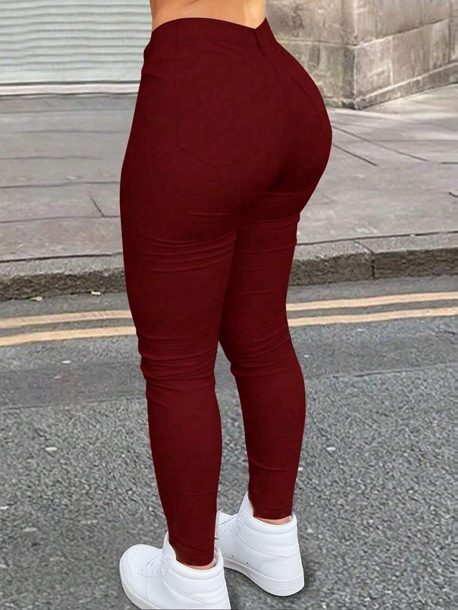 Apperloth A 加大高腰口袋拉链门襟纯色紧身裤音乐节