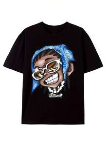 220g 100% Algodón Camiseta de Manga Corta con Estampado Gráfico Retro Hip-Hop para Hombre - Alta Calidad, Cómoda, Suave, Transpirable y Versátil Top de Verano - Negro - Ver 2