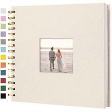 8 X 8 Inch Scrapbook Photo Album Linen Cover, Hardcover Kraft White Pages Memory Book, For Travel Wedding Guest Book Christmas Baby Shower (20 Sheets/ 40 Pages,Beige) - 米色 - 查看 3